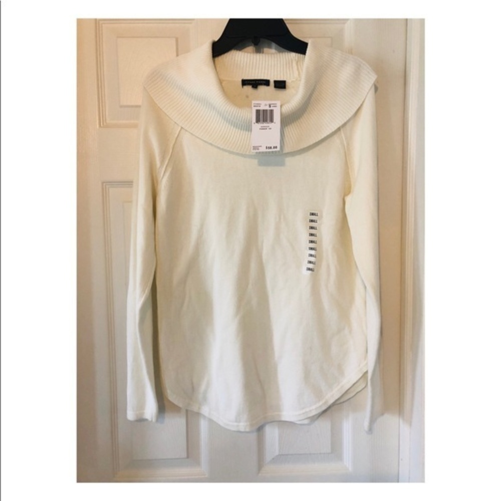 NWT JEANNE PIERRE Cream Cowl neck cotton winter sweater Size small